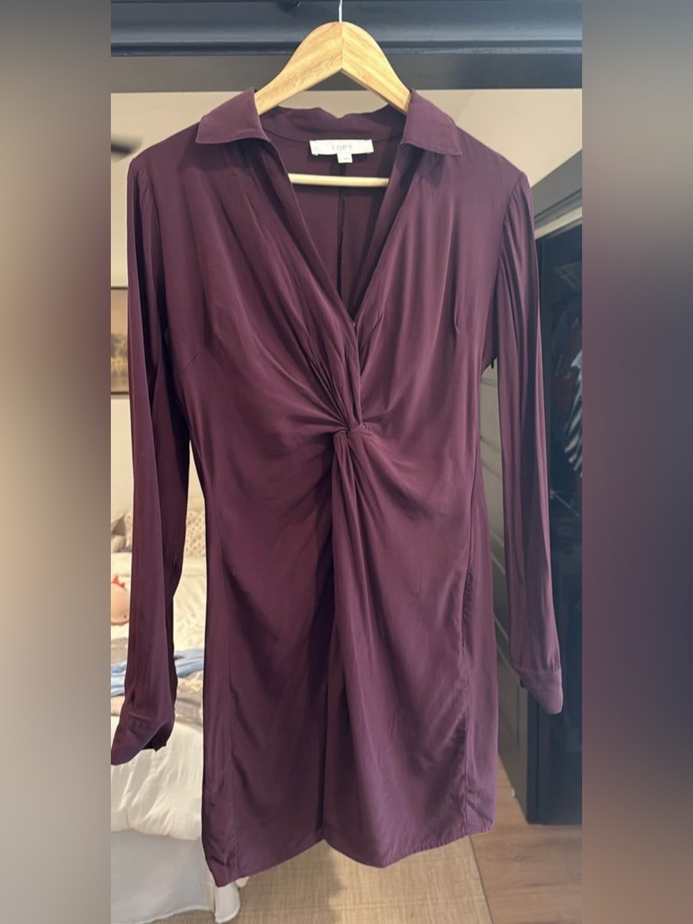 LOFT Plum Twist-Front Mini Dress